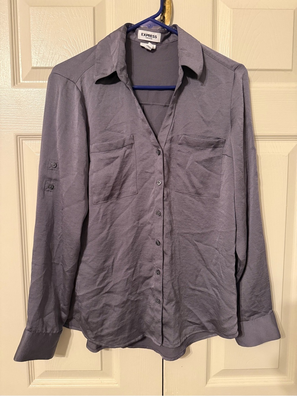 Express Lavender Gray Women's Button-Up Blouse